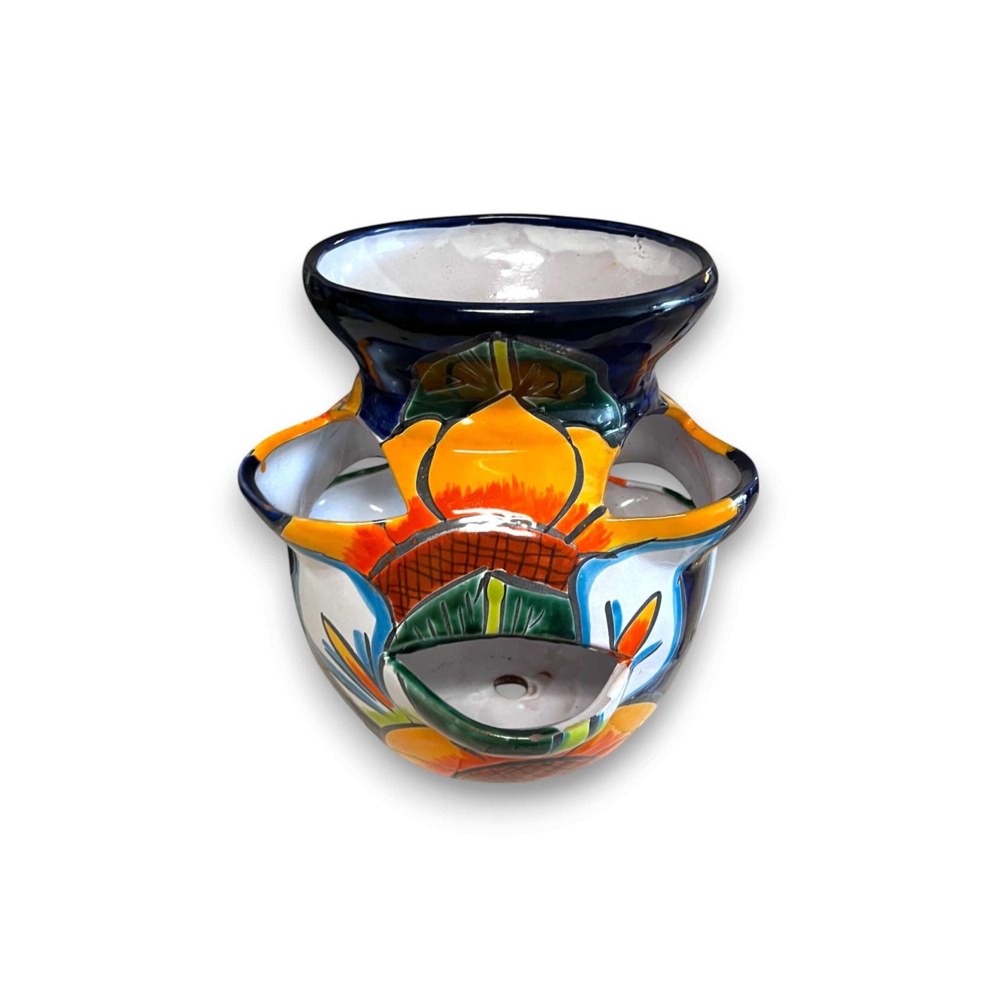 Talavera Strawberry Planter Sunflower Lily Design - - Talavera Planter