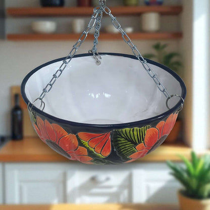 Vibrant Talavera Sunflower Hanging Planter Artisan Pot - - Talavera Flower Pot