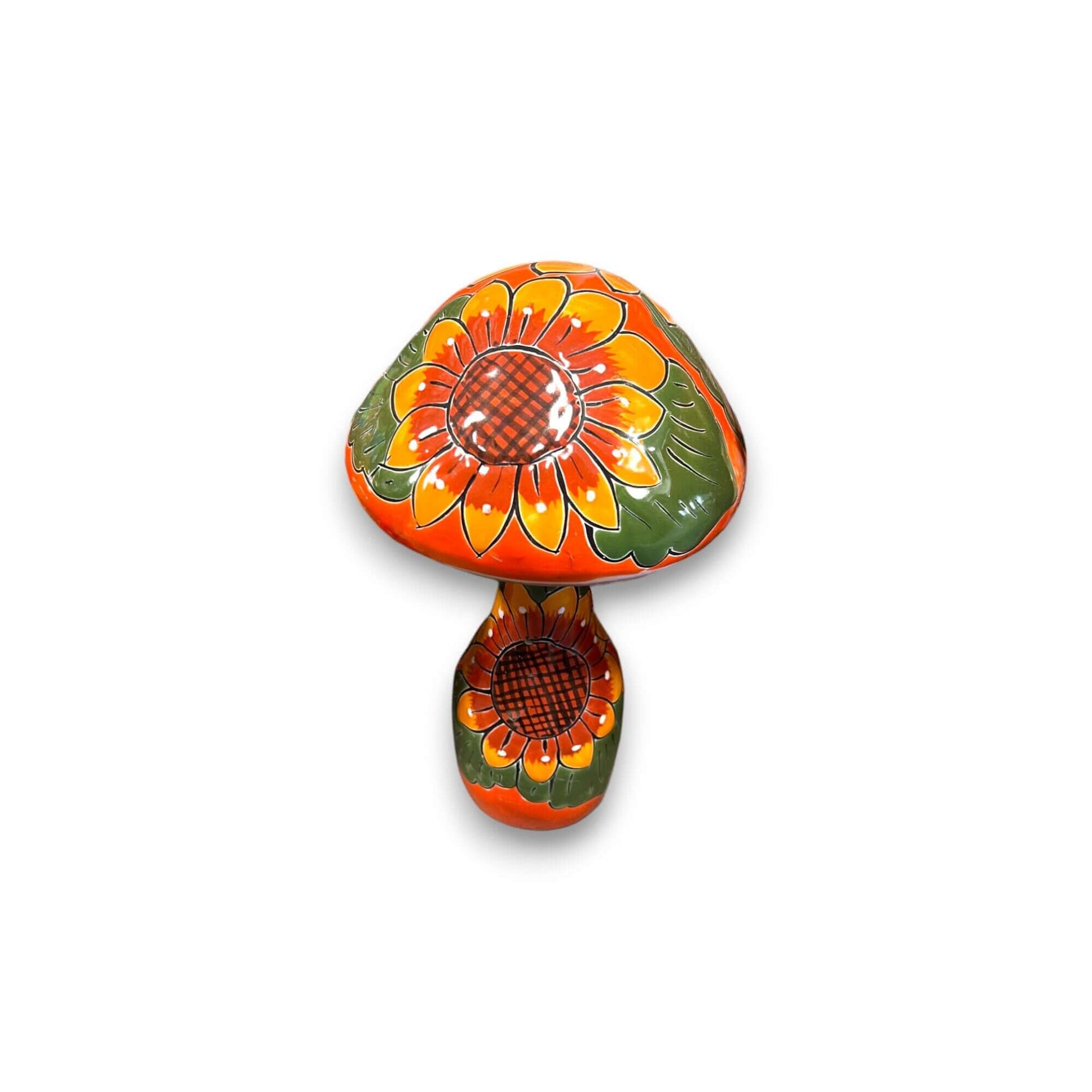 Talavera Mushroom Trio Hand-Painted Sunflower Garden Decor - - Talavera Statue