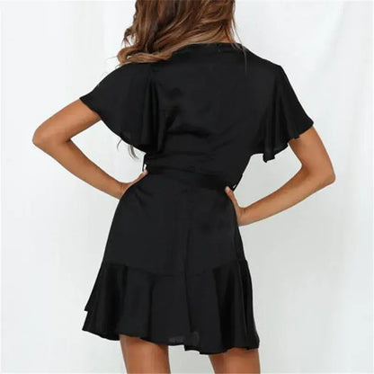 Summer V-Neck Ruffle Womens Dress - Kia Day Design