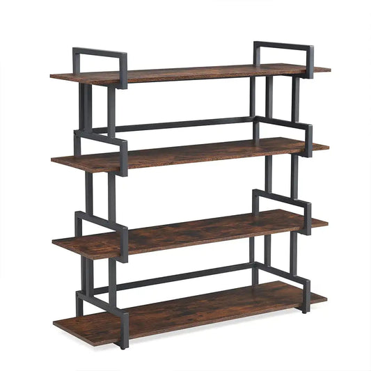 Industrial 4-tier Bookshelves, Metal And Wood Bookshelves, Open Widescreen Display Storage Bookshelves Kia Day Design