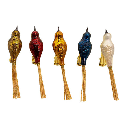 Glass Vintage Clip-On Bird Ornaments - 5 Piece Set - - Christmas >> Ornaments >> Birds