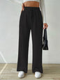 New Tie Waist Texture Knitted Wide Leg Pants Black