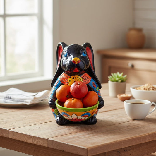 Vibrant Handmade Talavera Bunny Statue Mexican Folk Art Feeder - - Talavera Statue