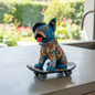 Talavera Frenchie Statue Colorful Skateboarding Bulldog Art - - Talavera Statue