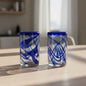 Blue Swirl Hand-Blown Glass Mexican Drinking Tumbler - Set of 2 - Mexican Drinking Glass