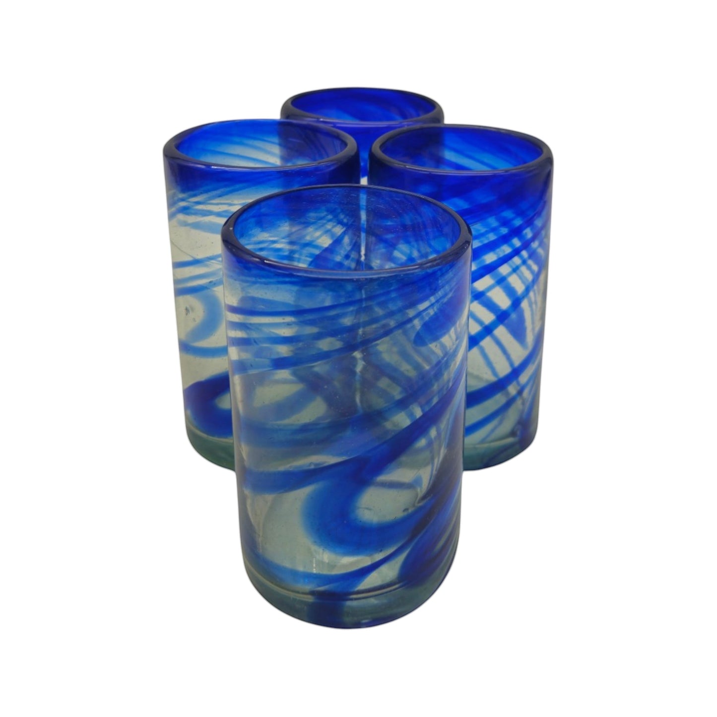 Blue Swirl Hand-Blown Glass Mexican Drinking Tumbler - - Mexican Drinking Glass