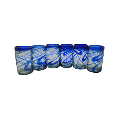 Blue Swirl Hand-Blown Glass Mexican Drinking Tumbler - - Mexican Drinking Glass