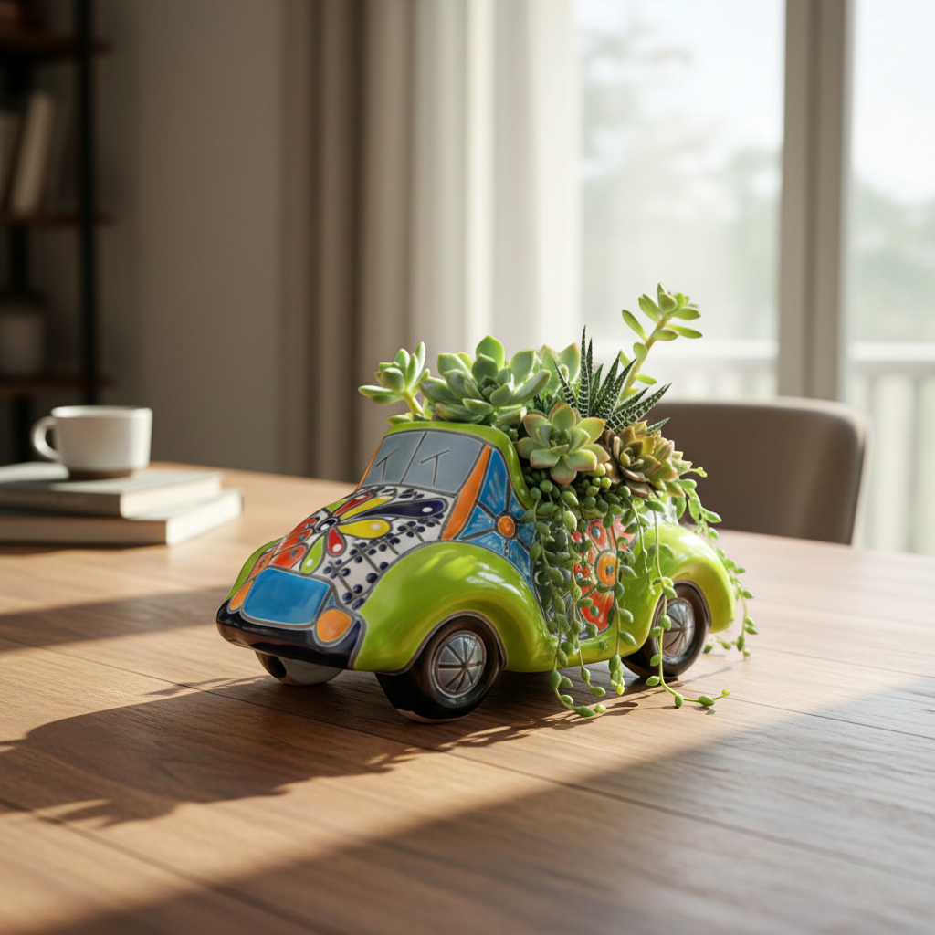 Small Talavera Car Planter Ceramic Car Statue - - Talavera Planter