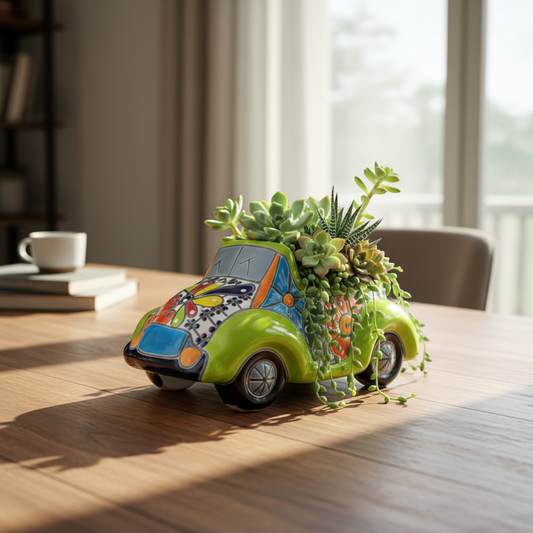 Small Talavera Car Planter Ceramic Car Statue - - Talavera Planter