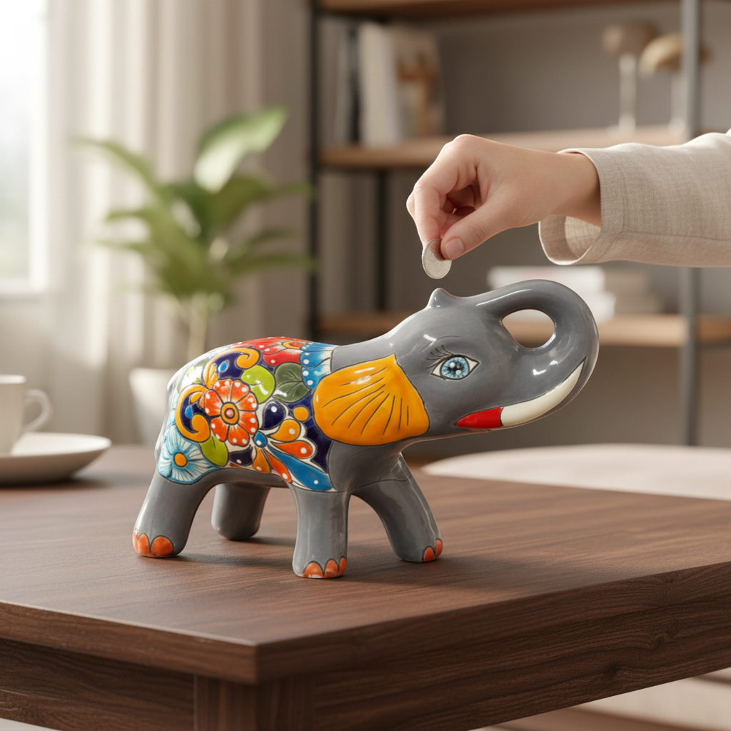 Medium Talavera Elephant Coin Bank Handmade Piggy Bank - - Talavera Piggy Bank