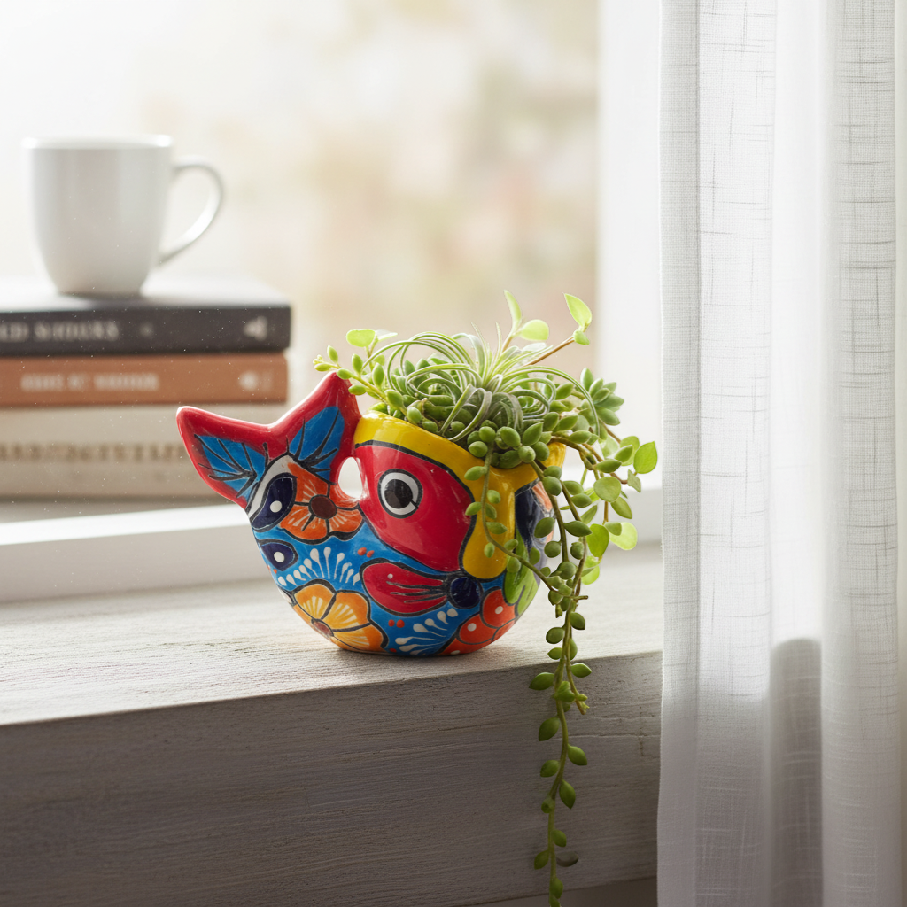 Colorful Talavera Fish Planter Mexican Hand-Painted Pottery - - Talavera Planter