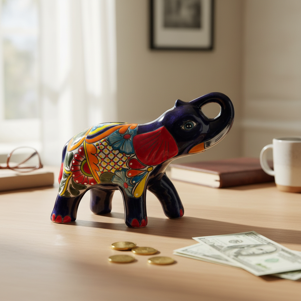 Medium Talavera Elephant Coin Bank Handmade Piggy Bank - - Talavera Piggy Bank