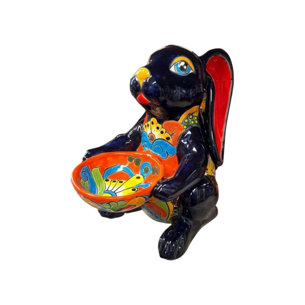 Vibrant Handmade Talavera Bunny Statue Mexican Folk Art Feeder - - Talavera Statue
