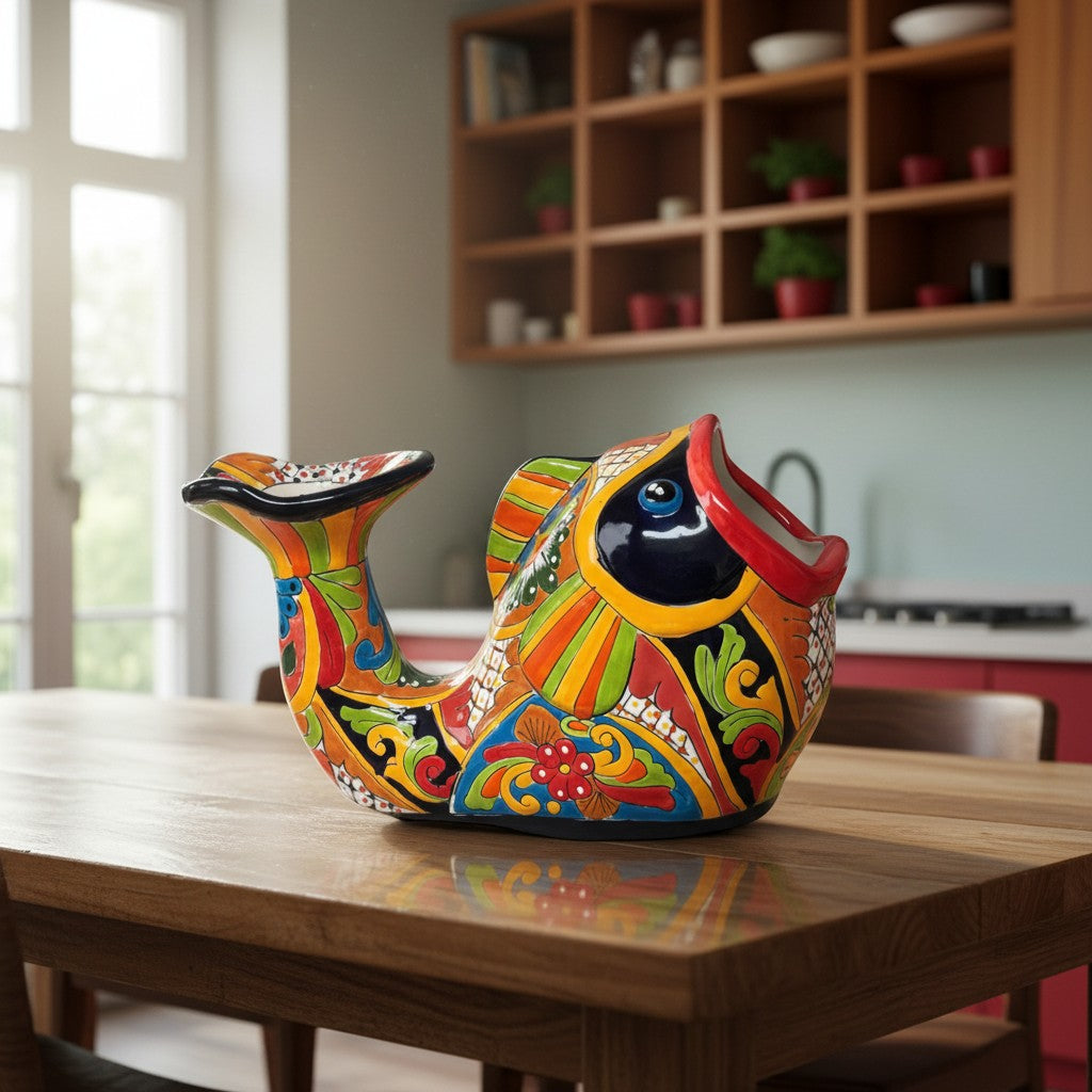 Talavera Fish Planter Hand-Painted Mexican Ceramic Decor - - Talavera Planter