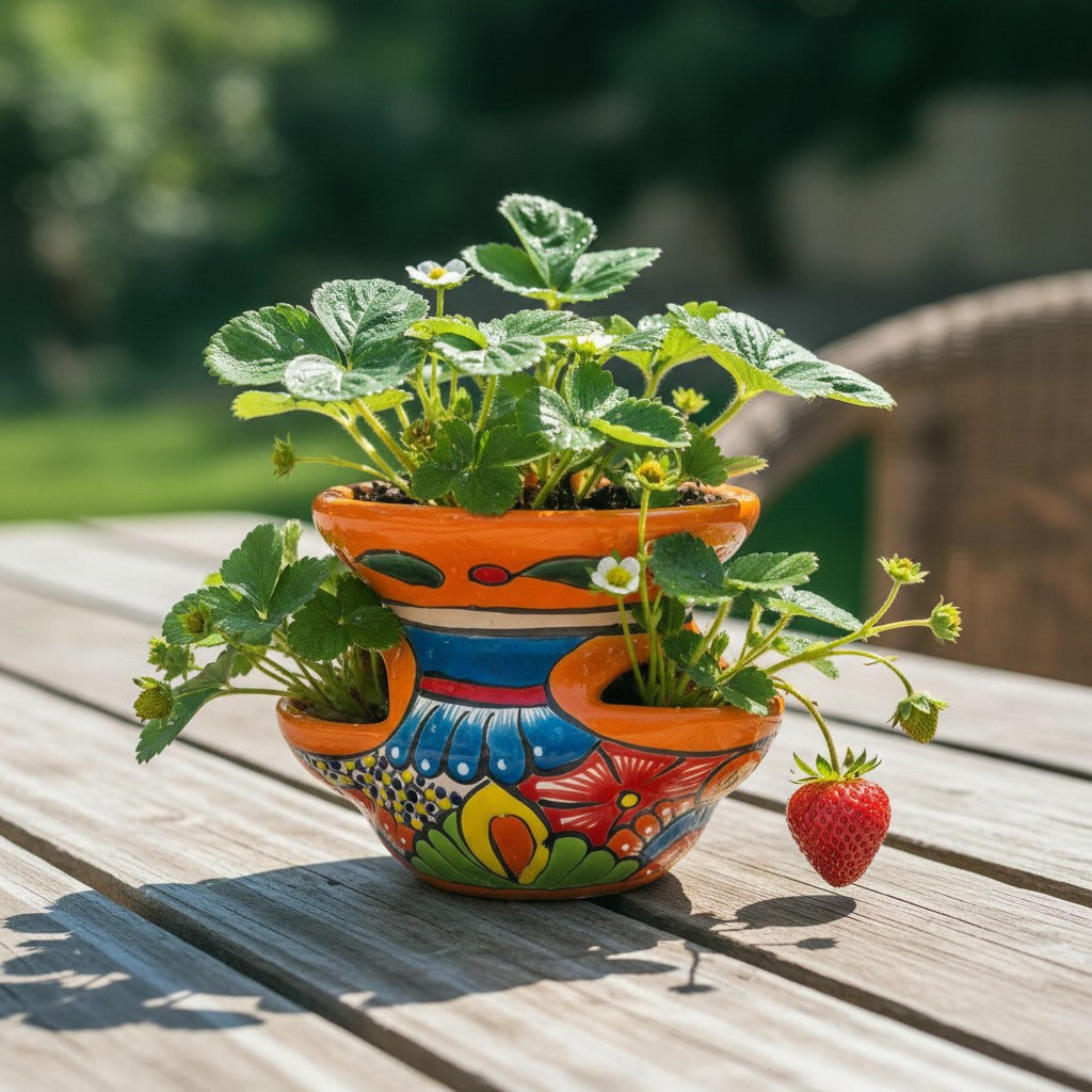 Talavera Strawberry Planter Hand-Painted Mexican Pot - - Talavera Planter
