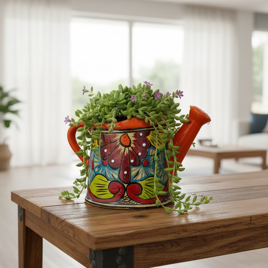 Talavera Watering Can Planter Hand-Painted Mexican Pottery - - Talavera Planter