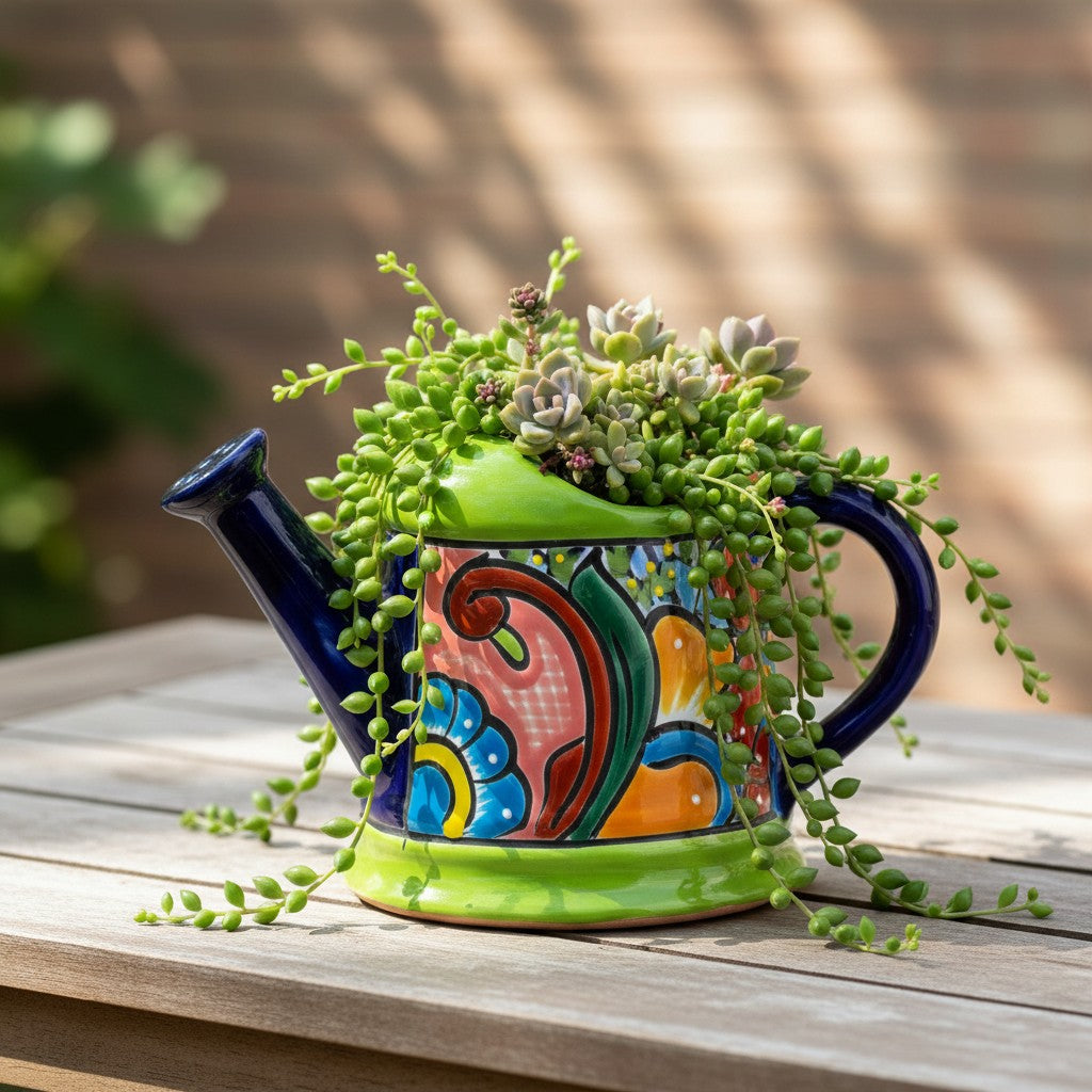Talavera Watering Can Planter Hand-Painted Mexican Pottery - - Talavera Planter