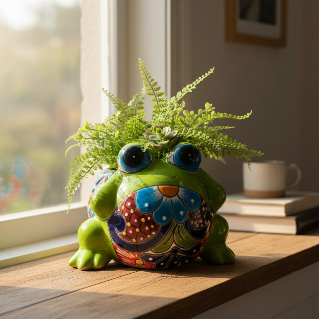 Colorful Talavera Frog Planter Handmade Mexican Pottery Statue - - Talavera Planter