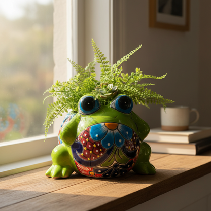 Colorful Talavera Frog Planter Handmade Mexican Pottery Statue - - Talavera Planter