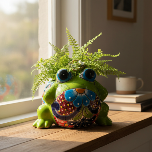 Colorful Talavera Frog Planter Handmade Mexican Pottery Statue - - Talavera Planter