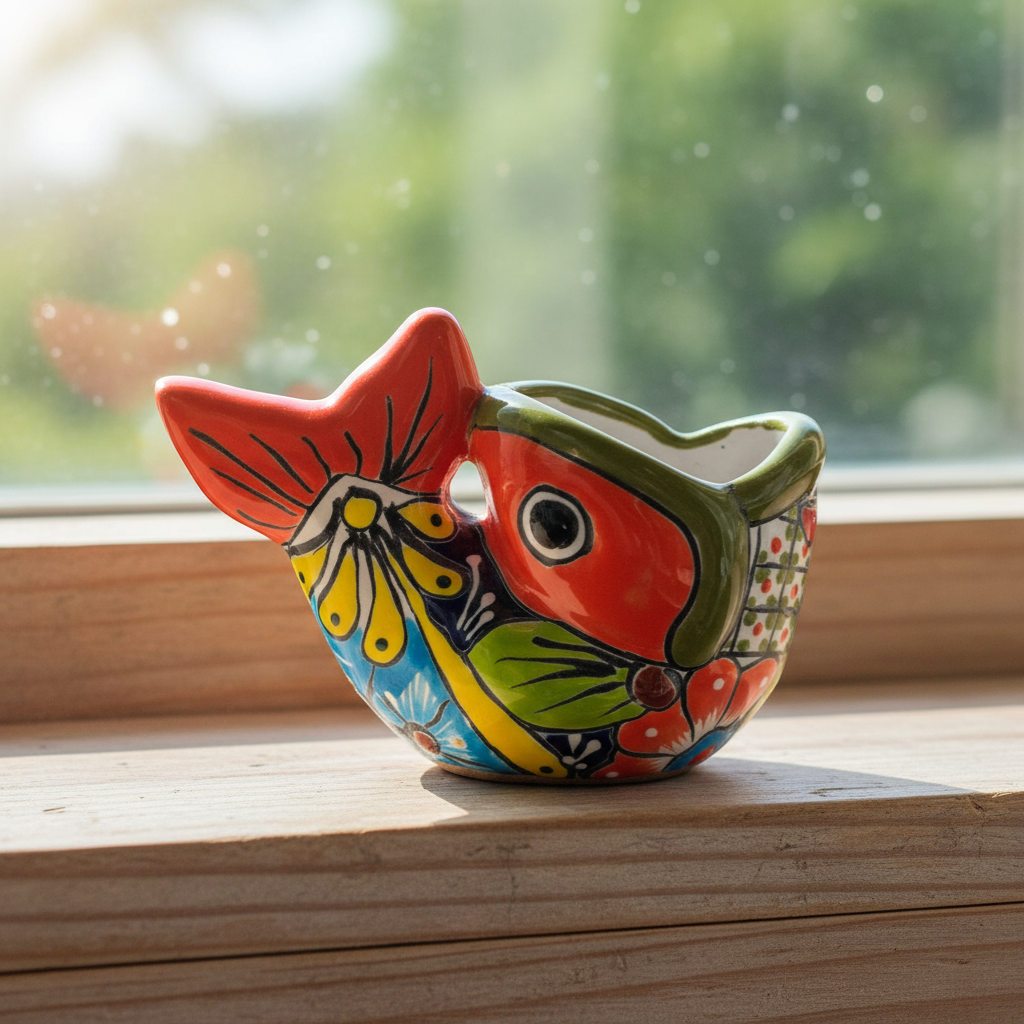 Colorful Talavera Fish Planter Mexican Hand-Painted Pottery - - Talavera Planter