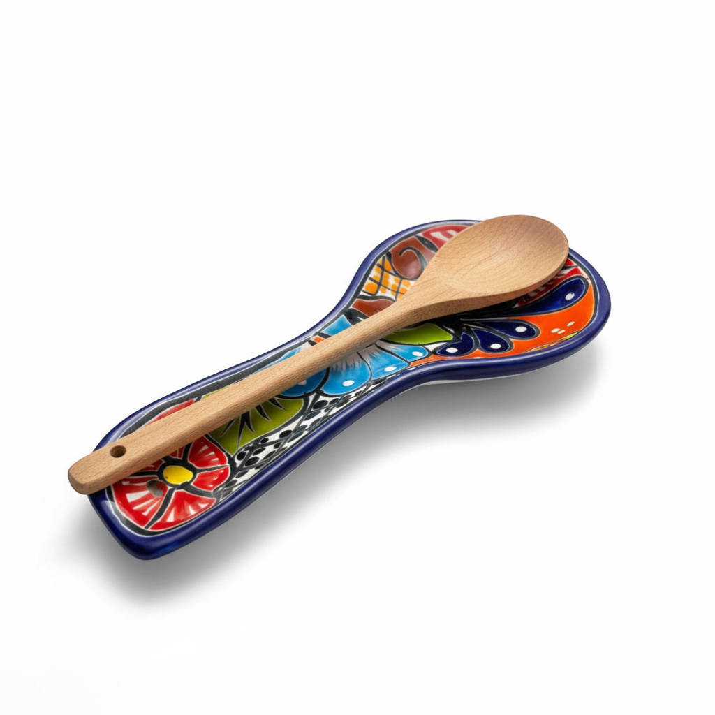 Colorful Mexican Talavera Utensil Rest Handmade Spoon Rest - - Talavera Spoon Rest