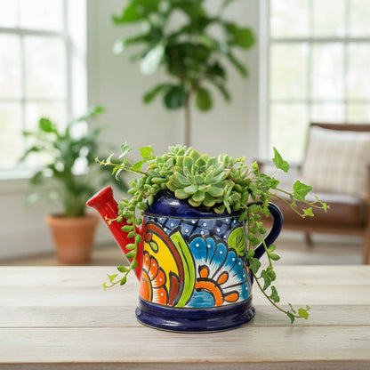 Talavera Watering Can Planter Hand-Painted Mexican Pottery - - Talavera Planter