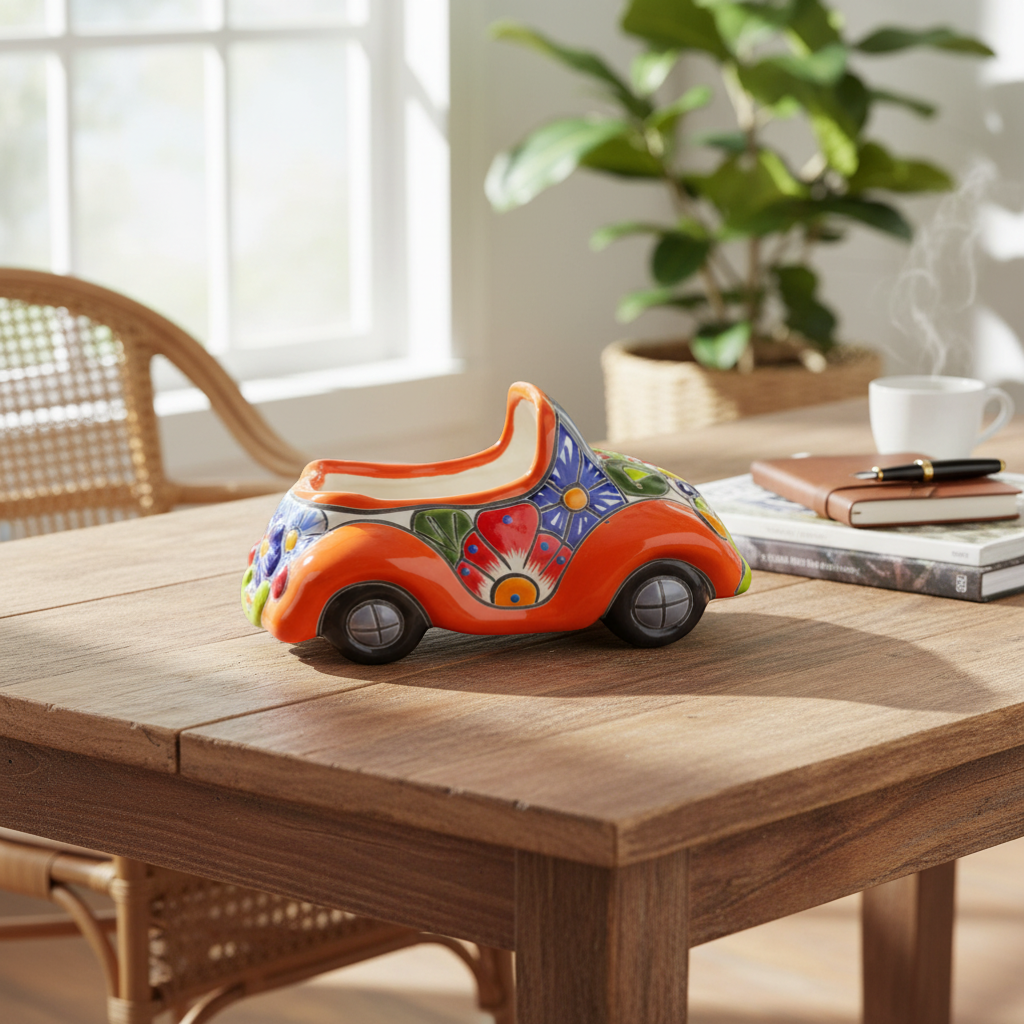 Small Talavera Car Planter Ceramic Car Statue - - Talavera Planter