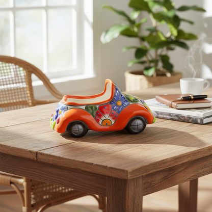 Small Talavera Car Planter Ceramic Car Statue - - Talavera Planter