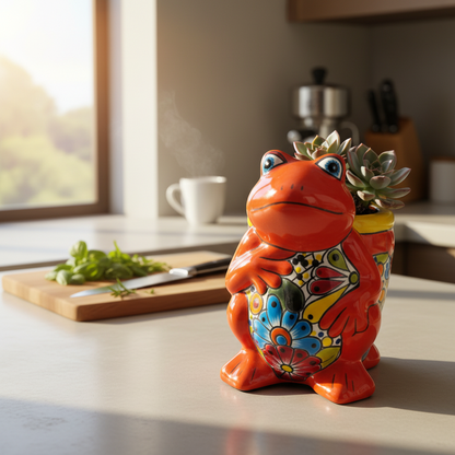 Talavera Frog Planter Colorful Hand-Painted Mexican Pottery - - Talavera Planter