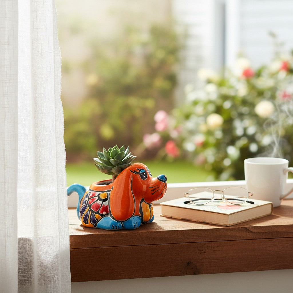 Small Talavera Dog Planter Mexican Animal Pottery - - Talavera Planter