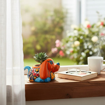 Small Talavera Dog Planter Mexican Animal Pottery - - Talavera Planter