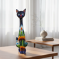 Tall Talavera Cat Statue Handmade Mexican Sunflower Decor - - Talavera Statue