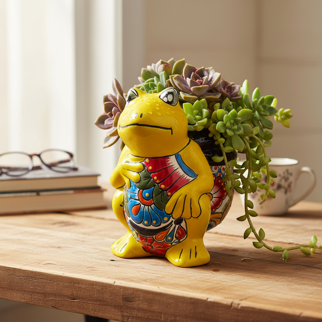Talavera Frog Planter Colorful Hand-Painted Mexican Pottery - - Talavera Planter