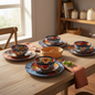 12-Piece Talavera Dinnerware Set Mexican Ceramic Plates & Bowls - - Talavera Dinnerware Set