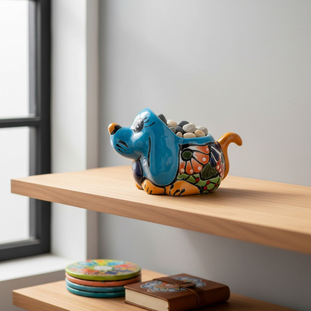 Small Talavera Dog Planter Mexican Animal Pottery - - Talavera Planter