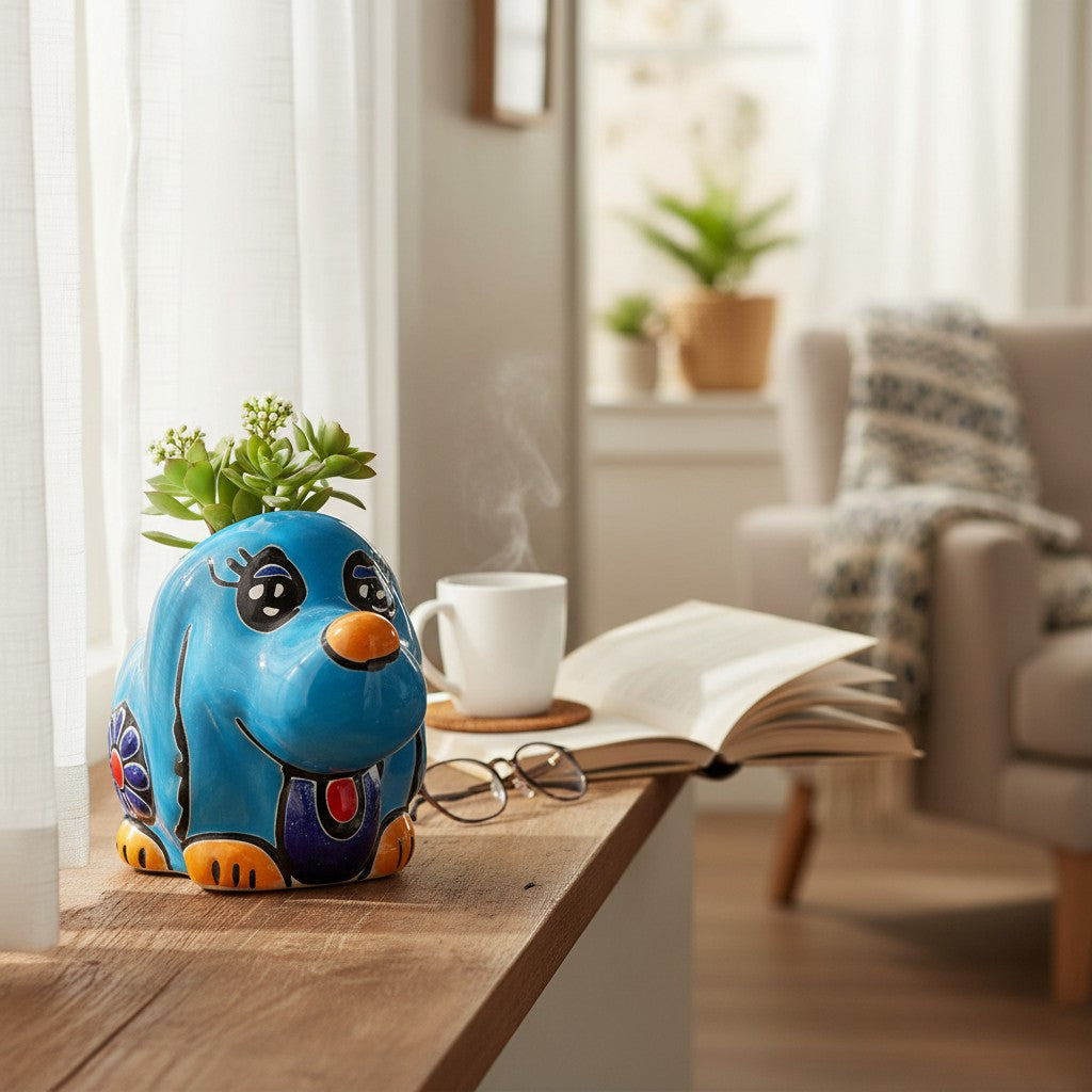 Small Talavera Dog Planter Mexican Animal Pottery - - Talavera Planter
