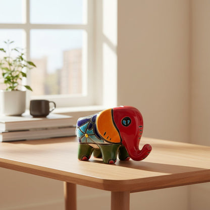 Talavera Elephant Planter Colorful Hand-Painted Ceramic Animal Pot - - Talavera Planter