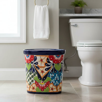 Colorful Talavera Trash Can Handmade Mexican Waste Bin - - wastebaskets