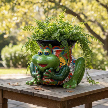 Talavera Frog Planter Colorful Hand-Painted Mexican Ceramic Pot - - Talavera Planter