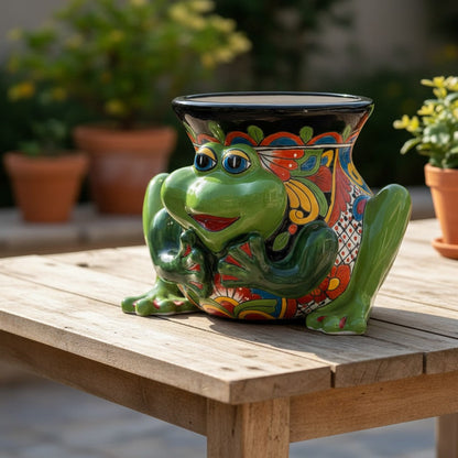 Talavera Frog Planter Colorful Hand-Painted Mexican Ceramic Pot - - Talavera Planter