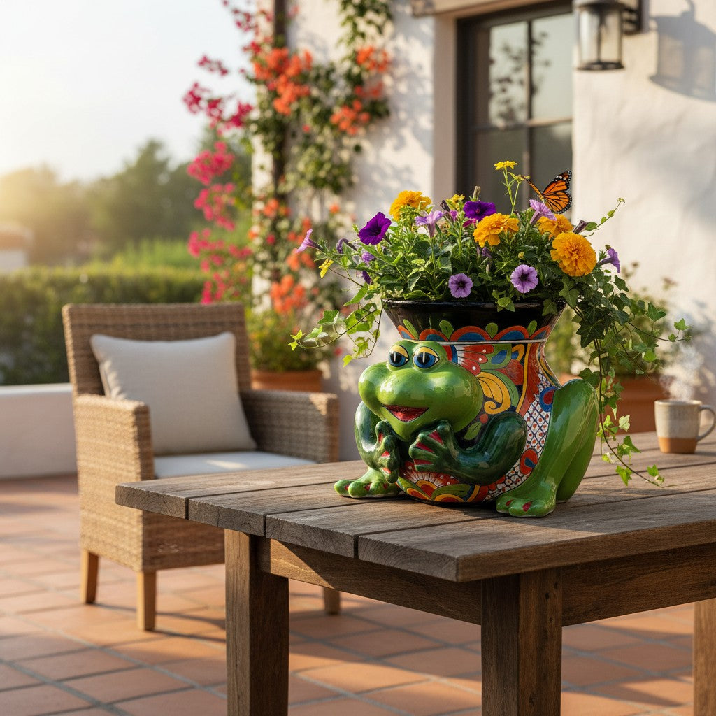Talavera Frog Planter Colorful Hand-Painted Mexican Ceramic Pot - - Talavera Planter