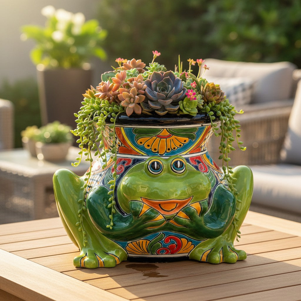Talavera Frog Planter Colorful Hand-Painted Mexican Ceramic Pot - - Talavera Planter