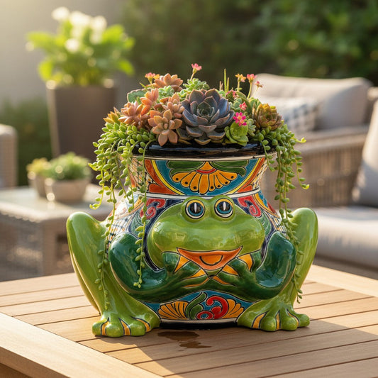 Talavera Frog Planter Colorful Hand-Painted Mexican Ceramic Pot - - Talavera Planter