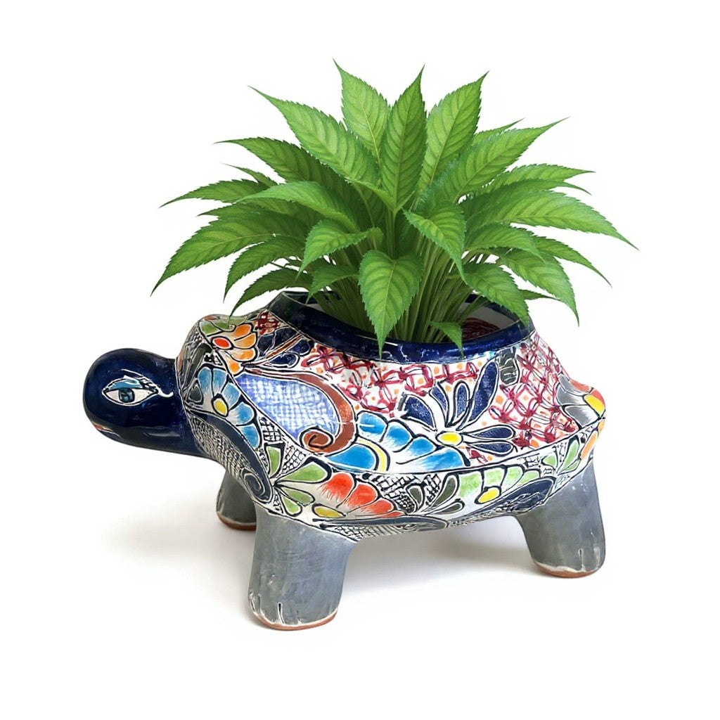 Talavera Turtle Planter Hand-Painted Mexican Ceramic Garden Pot - - Talavera Planter