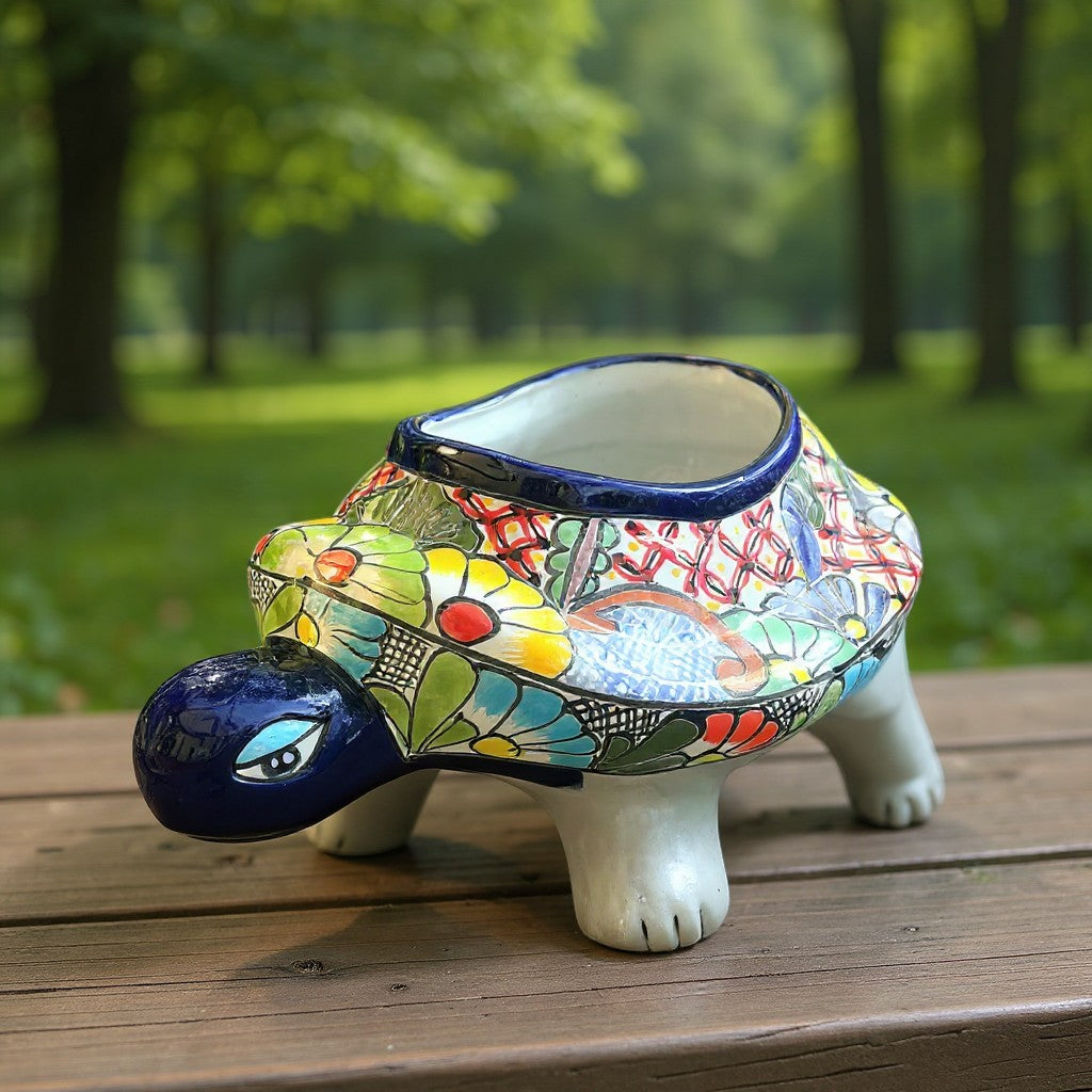 Talavera Turtle Planter Hand-Painted Mexican Ceramic Garden Pot - - Talavera Planter
