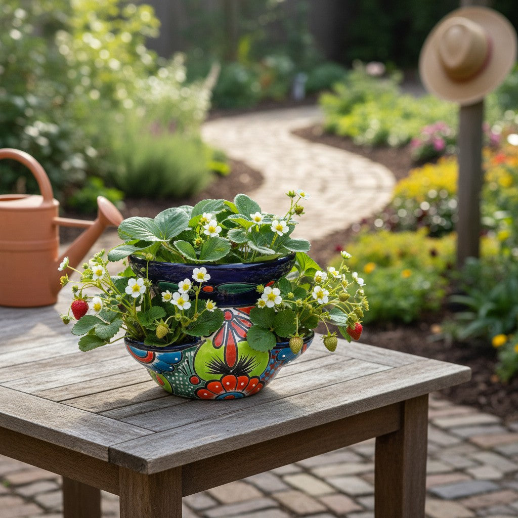 Talavera Strawberry Planter Hand-Painted Mexican Pot - - Talavera Planter
