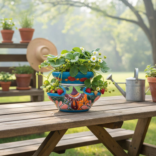Talavera Strawberry Planter Hand-Painted Mexican Pot - - Talavera Planter