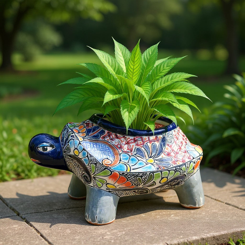 Talavera Turtle Planter Hand-Painted Mexican Ceramic Garden Pot - - Talavera Planter